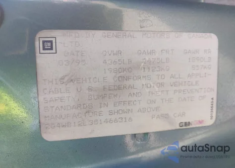 1995 Buick Regal Custom/Gran Sport z USA, uszkodzony, nr VIN 2G4WB12L3S1466316